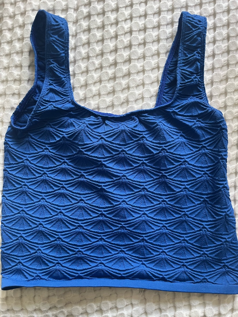 Anthropologie Royal Blue Textured Square-Neck Crop Tank L/XL
